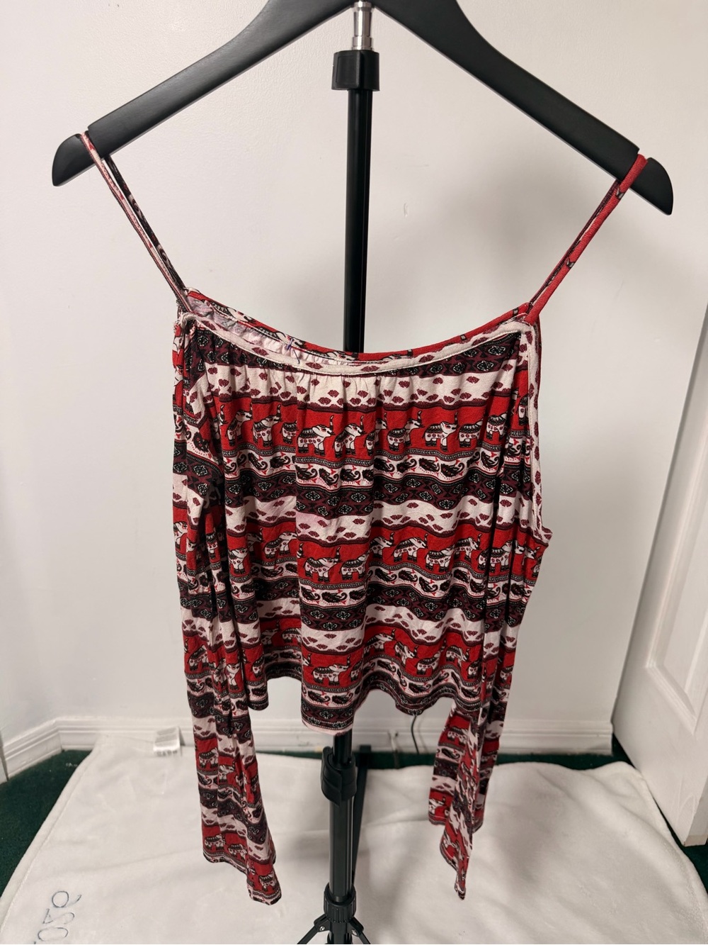 H&M Red and White Printed Spaghetti-Strap Camisole
